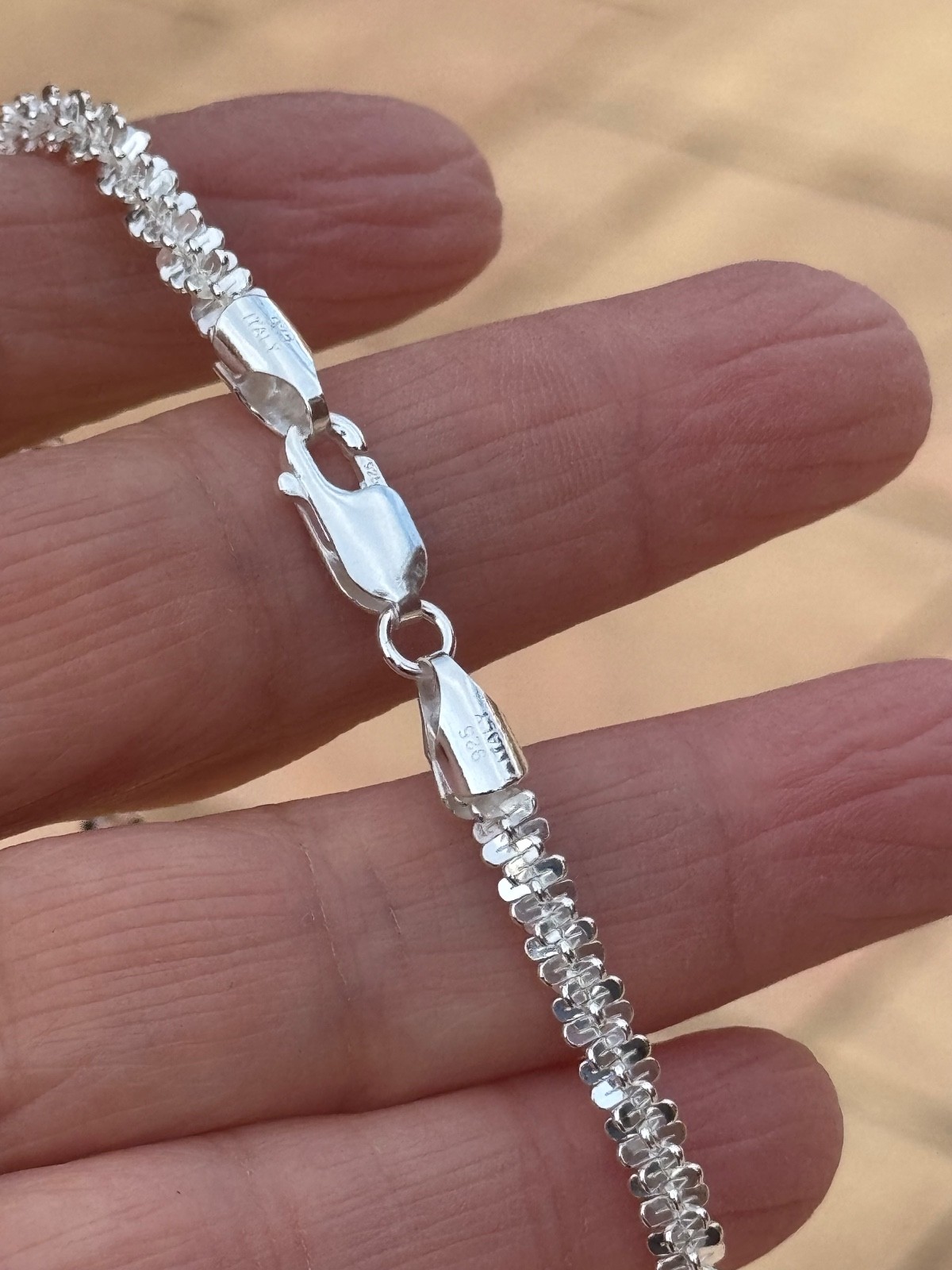 925 Sterling Silver ( 4.6MM) Thick Margarita Criss Cross Rock Sparkle Chain