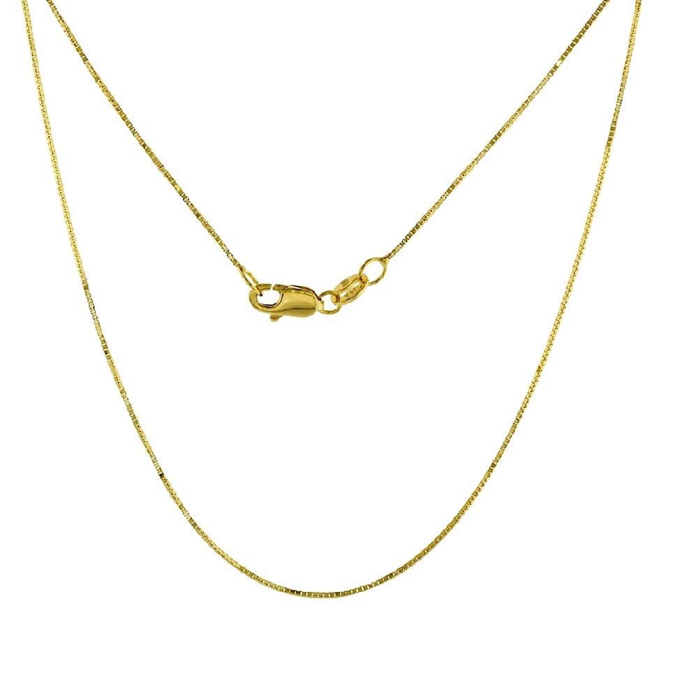 10K Solid Yellow Gold 0.62mm Thin BOX Chain Necklaces, LOBSTER CLASP