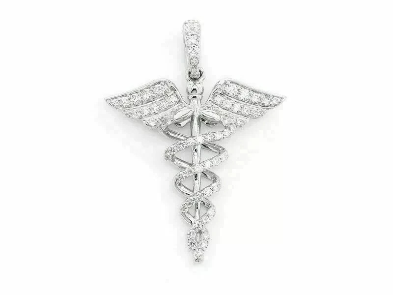 1.35 Ct Round Cut D/VVS1 Diamond Caduceus Medical Pendant 14K White Gold Over