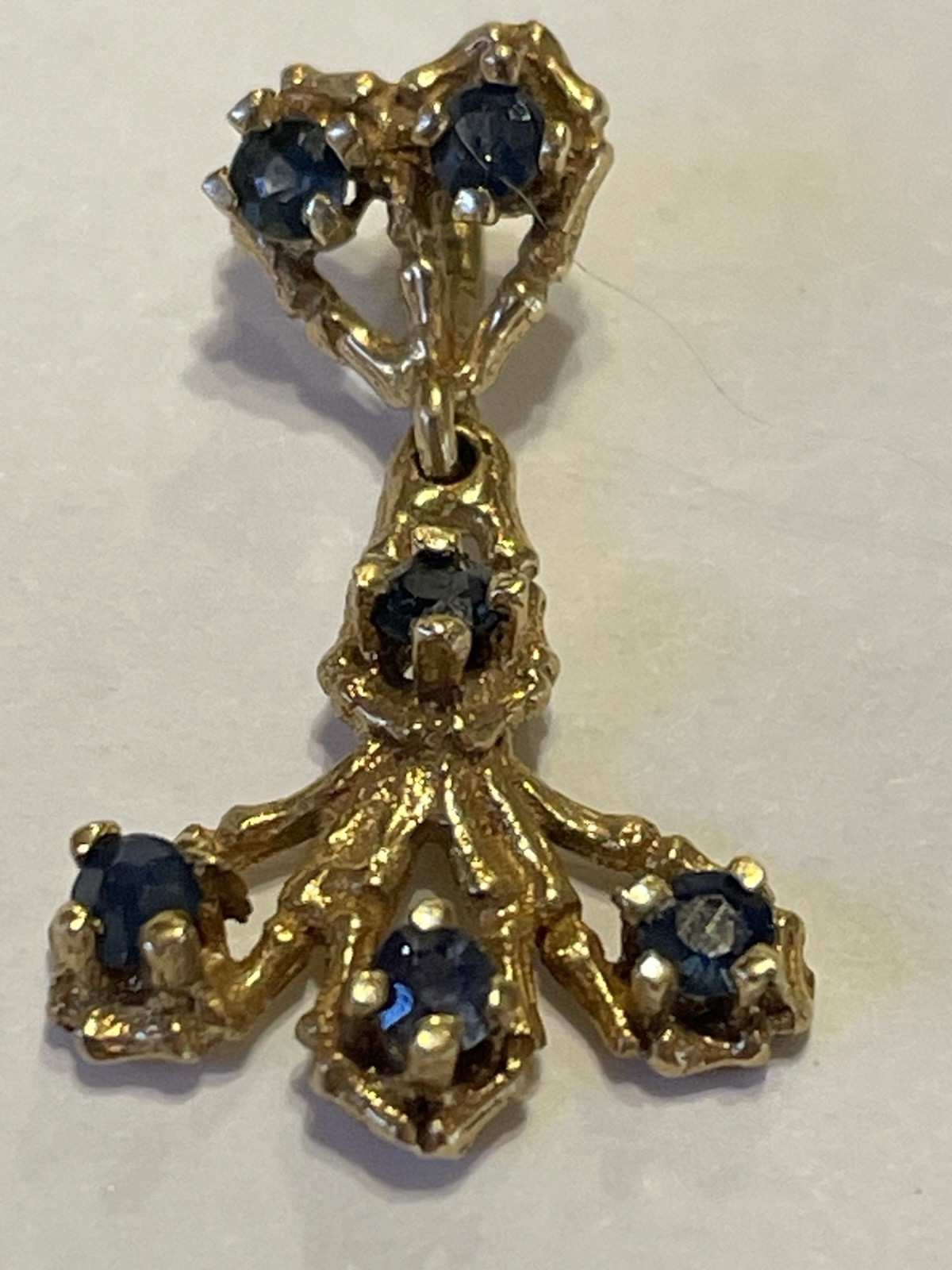Solid 14k Yellow Gold & Blue Sapphire VTG Pendant Charm 1.53g Gift Wear Scrap