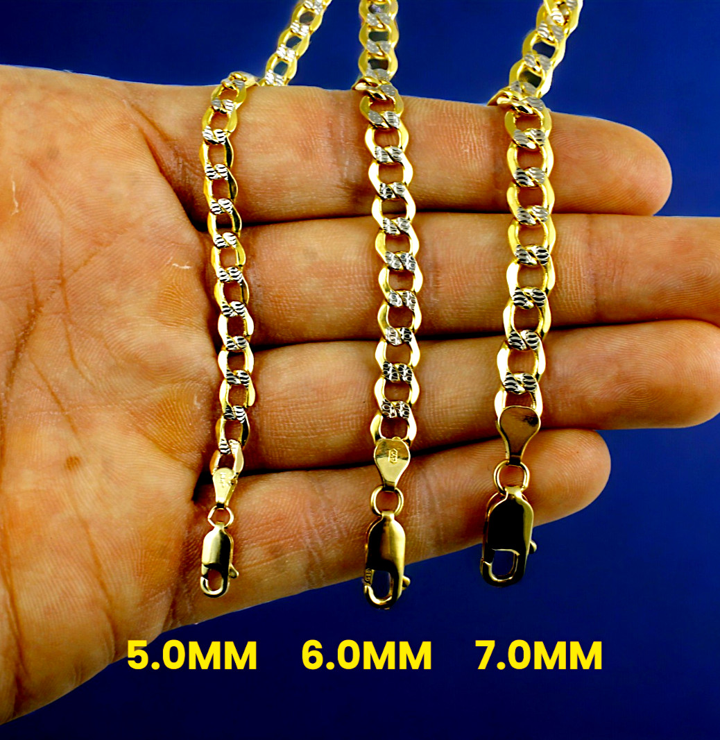 14K Yellow Gold Pave Curb Cuban Necklace Bracelet Chain Link Real 2mm-7mm 7″-30″
