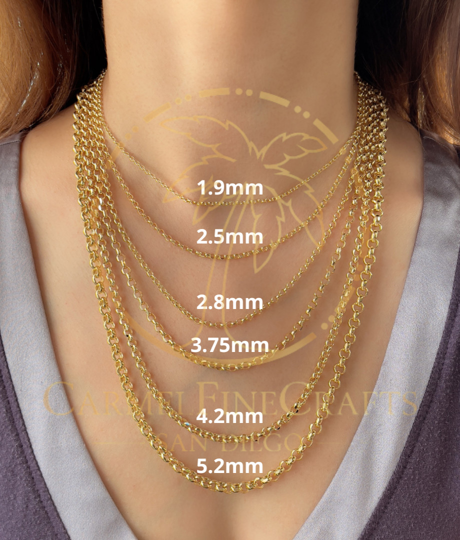 Rolo Link Chain Necklace For Women Sz 1.9mm-5.2mm 16″ – 24″ 14K Yellow Gold