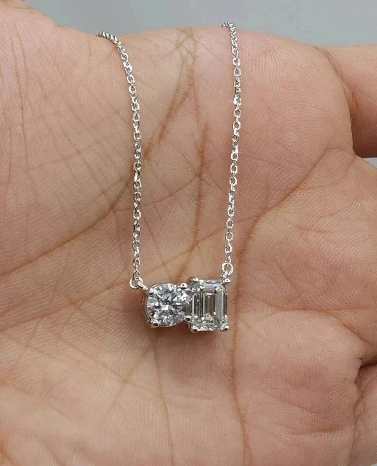Women’s Pendant Chain 2 Ct Round & Emerald Lab Grown Diamond 925 Sterling Silver