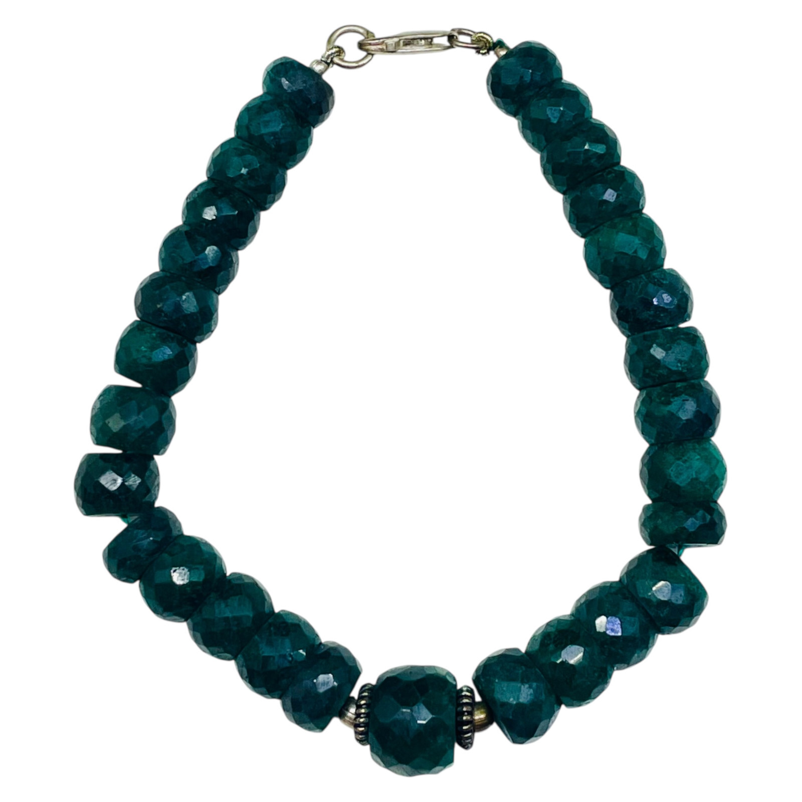7.5 Inch Natural Green Sapphire Bracelet 9-12mm Big Facetted Beads 925 Clasp