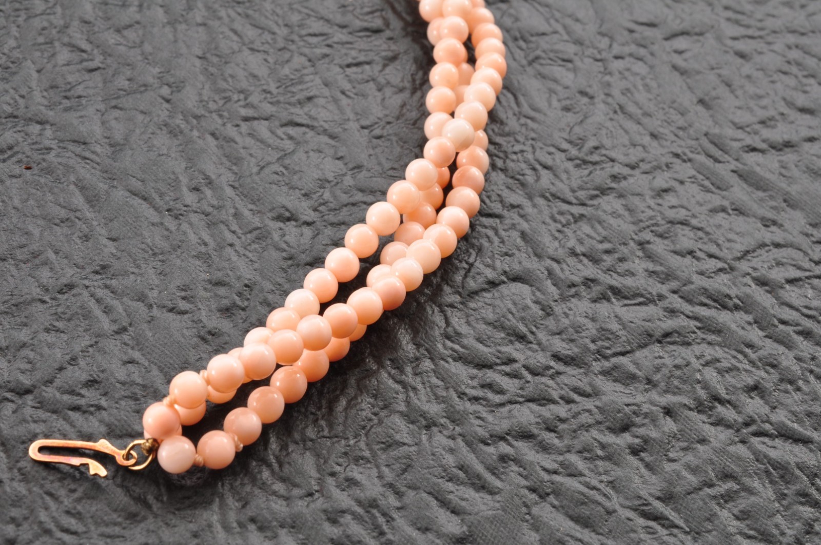 14k gold clasp pink coral necklace carved “cherry blossoms” Certification box.