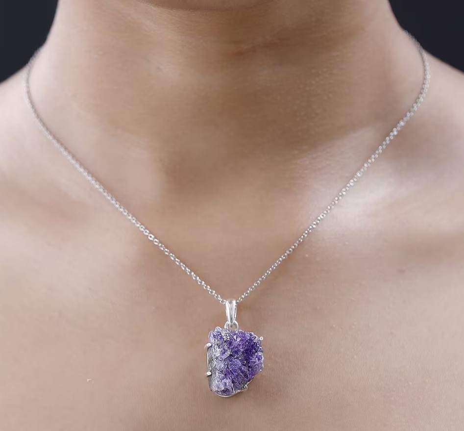 Rough Cut Geode Amethyst 34.15 ctw Pendant without Chain in Sterling Silver53