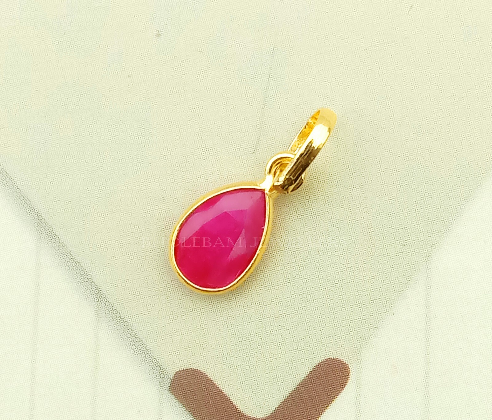 Lab Created Ruby Gold charm ,18k Gold Charm, Handmade Jewelry