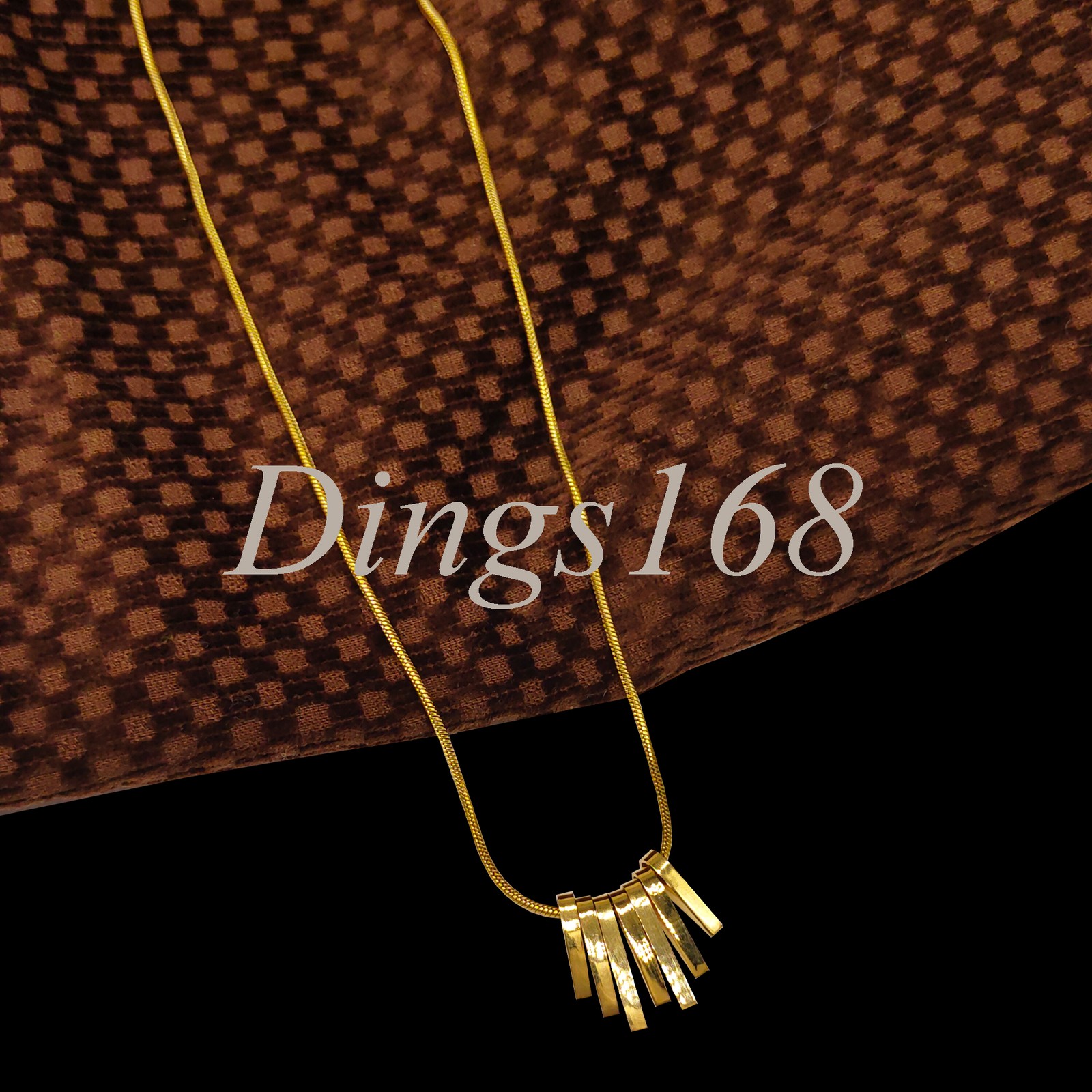 18K Yellow Gold Filled 0.5×0.6inch 7-Square Bar Pendant 16″+2″ 1mm Thin Necklace