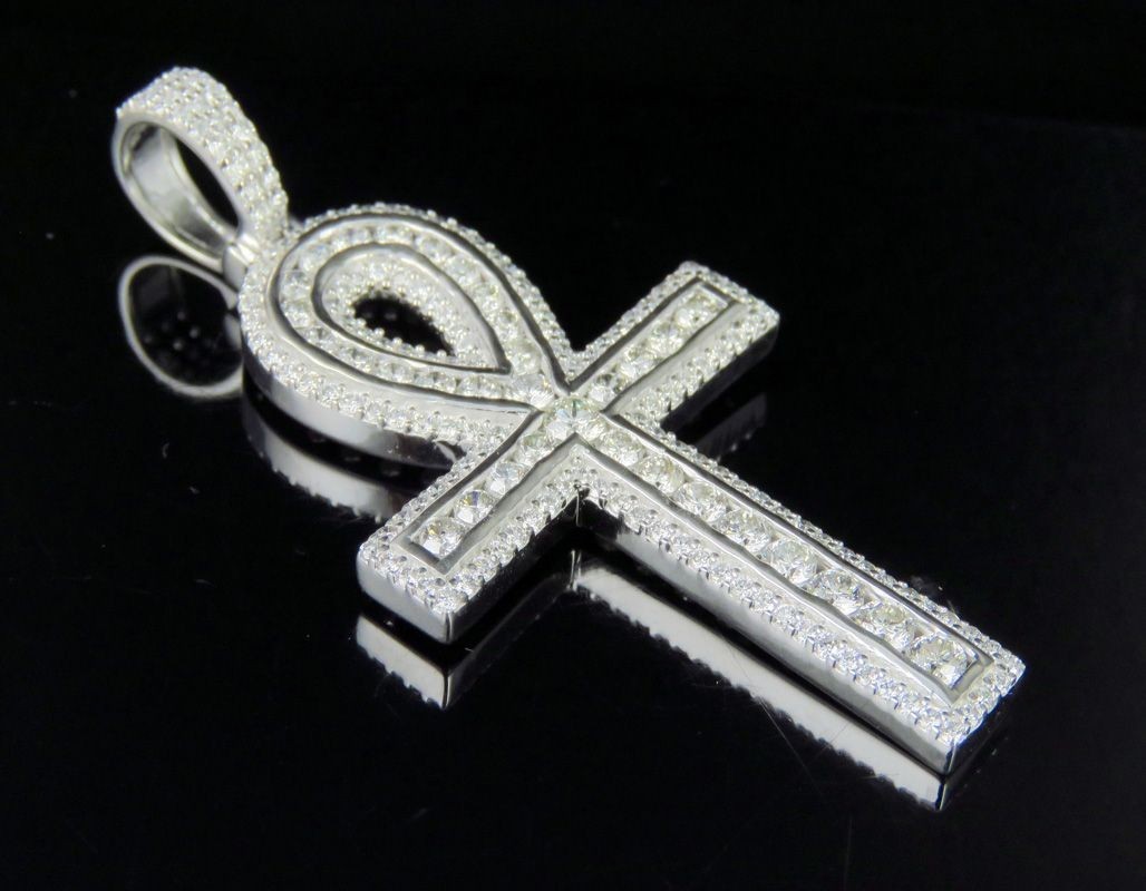 2.25Ct Round Lab Created Diamond Ankh Cross Pendant 14K White Gold Plated Silver