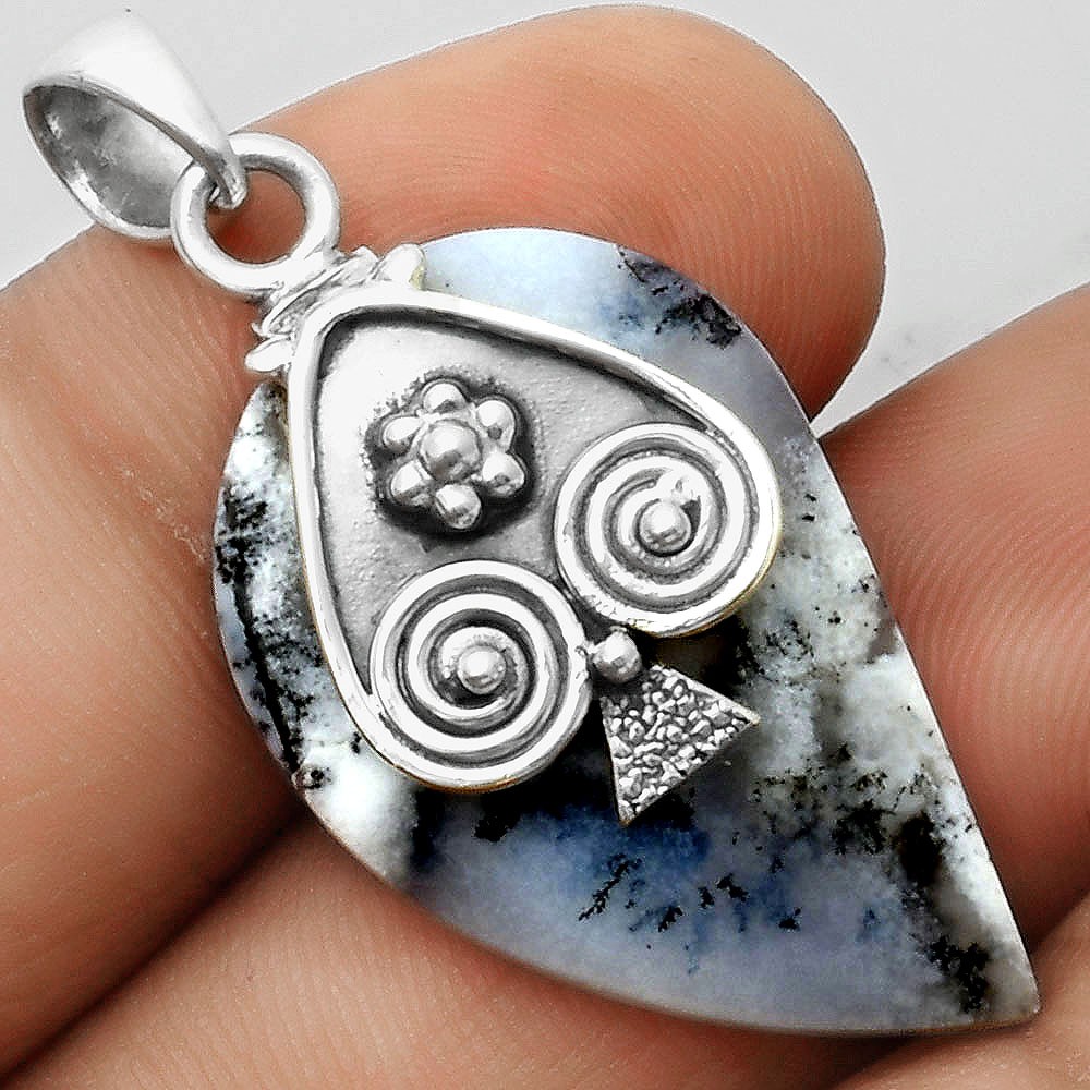 Merlinite Dendritic Opal – Turkey 925 Sterling Silver Pendant Jewelry P-1388