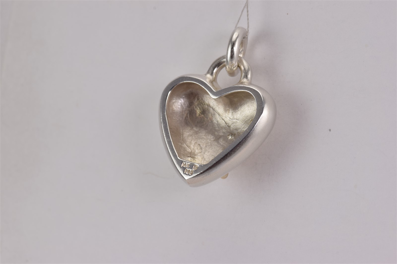 Sterling Silver 26mm x 23mm Puffy Satin Heart 14k Gold Cable 925 Pendant