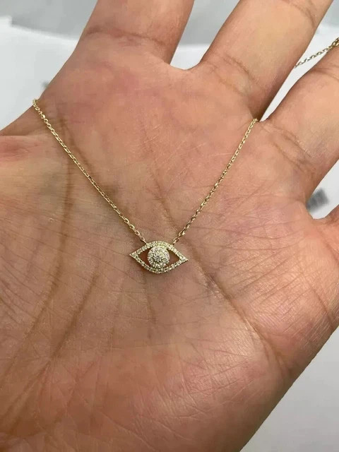 Evil Eye Charm 1.00Ct Round Cut Lab Grown Diamond Pendant 14k Yellow Gold Plated