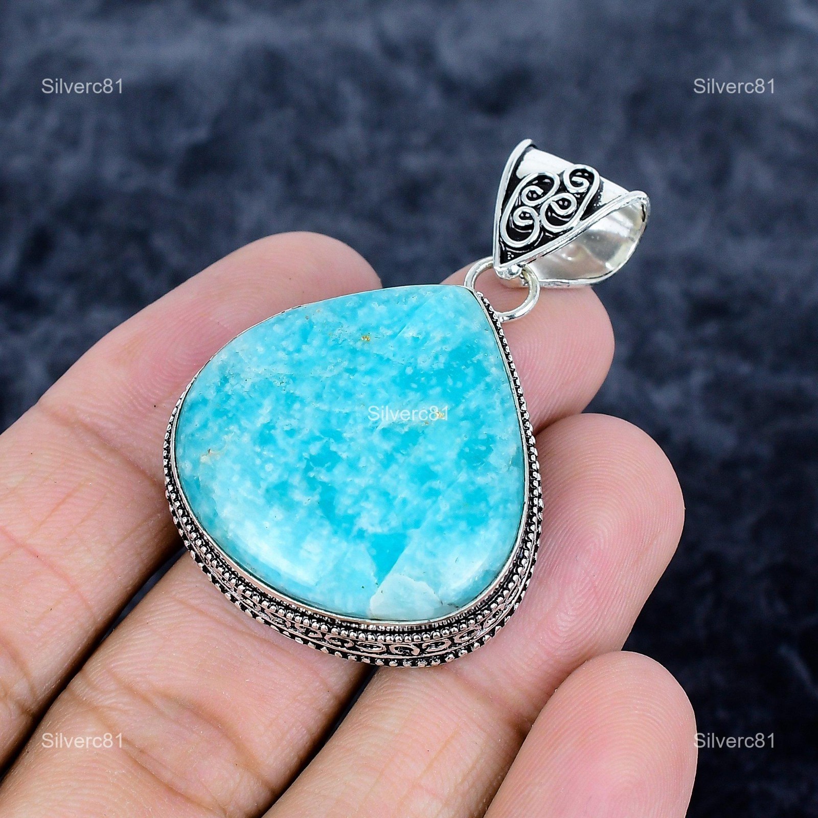Heart Natural Amazonite 925 Silver New Birthday Bezel Daughter Gift Boho Pendant