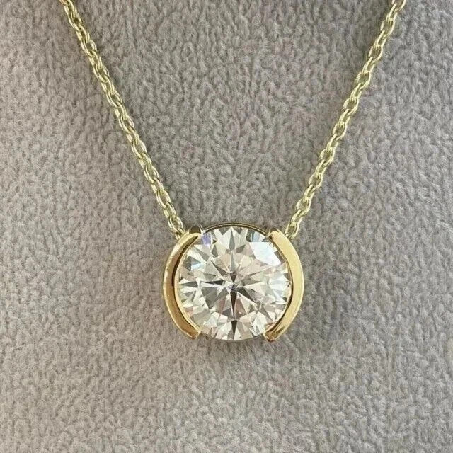 2Ct Round Lab Created Diamond Women’s Solitaire Pendant 14K Yellow Gold Plated