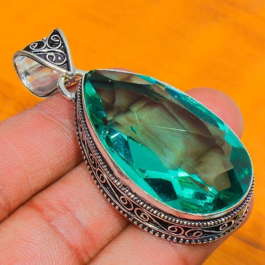 Aquamarine Gemstone Handmade 925 Sterling Silver Jewelry Pear Cut Pendant