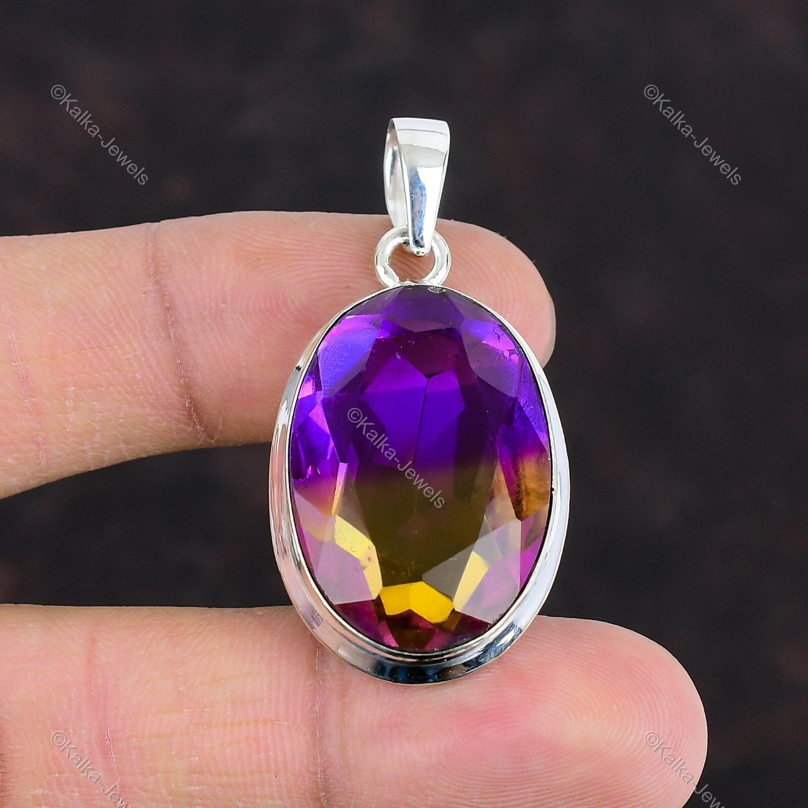 Natural Ametrine Gemstone Pendant Purple 925 Sterling Silver Indian Jewelry
