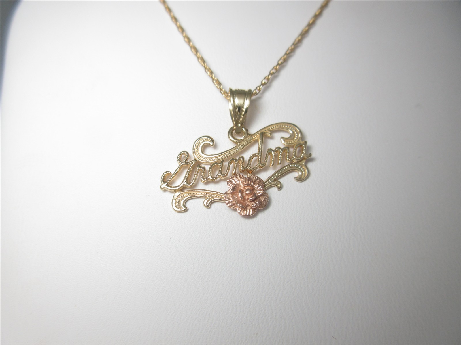 Gold Grandmother Necklace Grandma Jewelry Gift 14K Solid Gold Rose 24″ PN049
