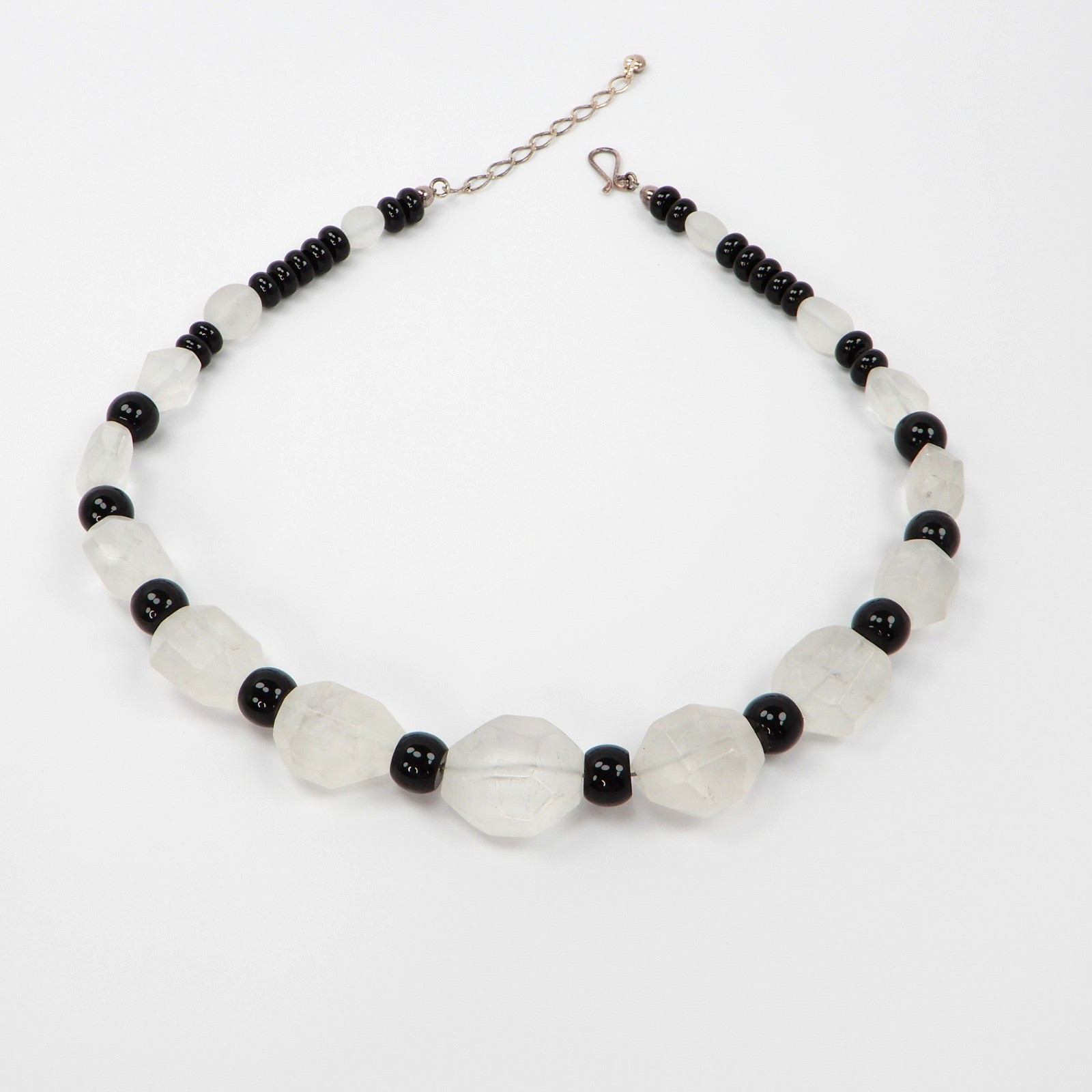 Jay King Onyx Rock Crystal Stone Sterling Silver 925 Bead Necklace Southwestern