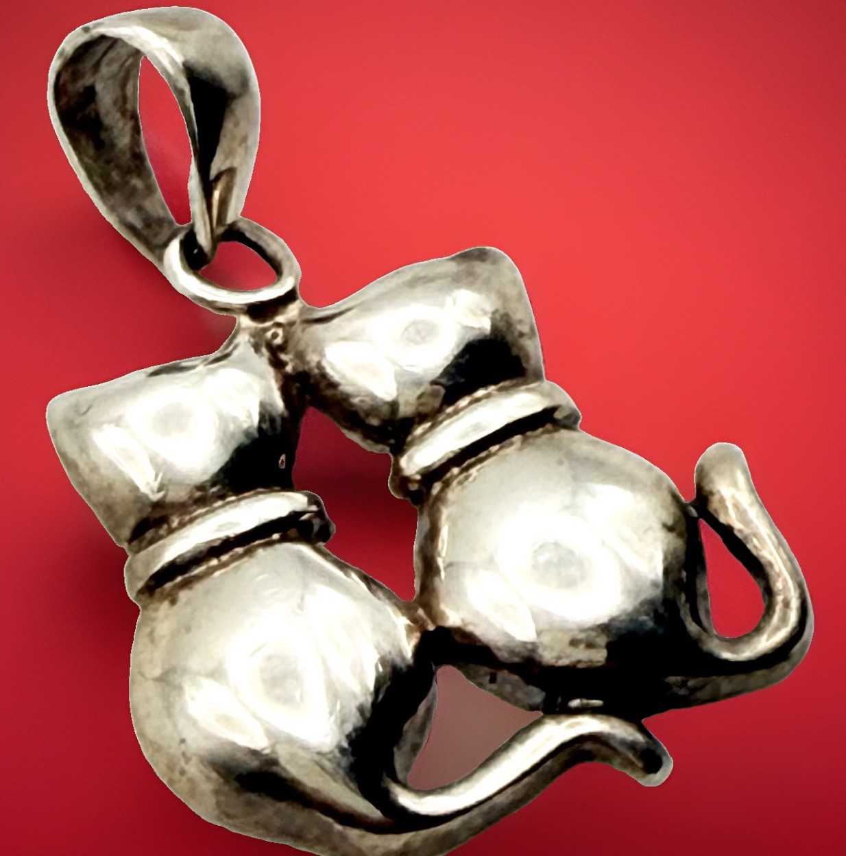 Two Kittens Sterling Silver 925 Cat Lover Pendant Love Friendship Cat Gift 1”