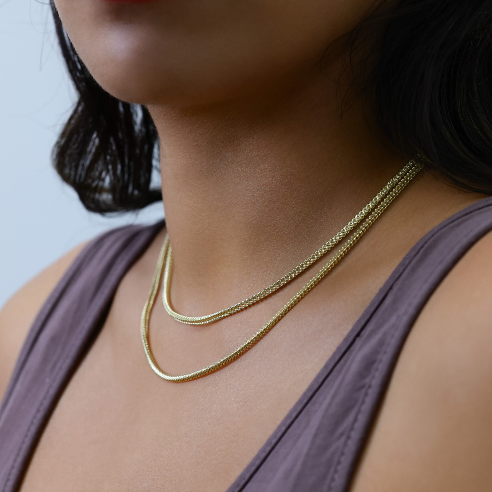 14K Yellow Gold 2.1mm Franco Box Wheat Spiga Chain Pendant Necklace 14″-24″
