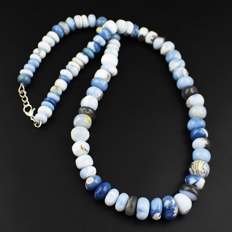 349 Cts Earth Mined Blue Lace Agate Rondelle Beads Womens Necklace JK 04E330