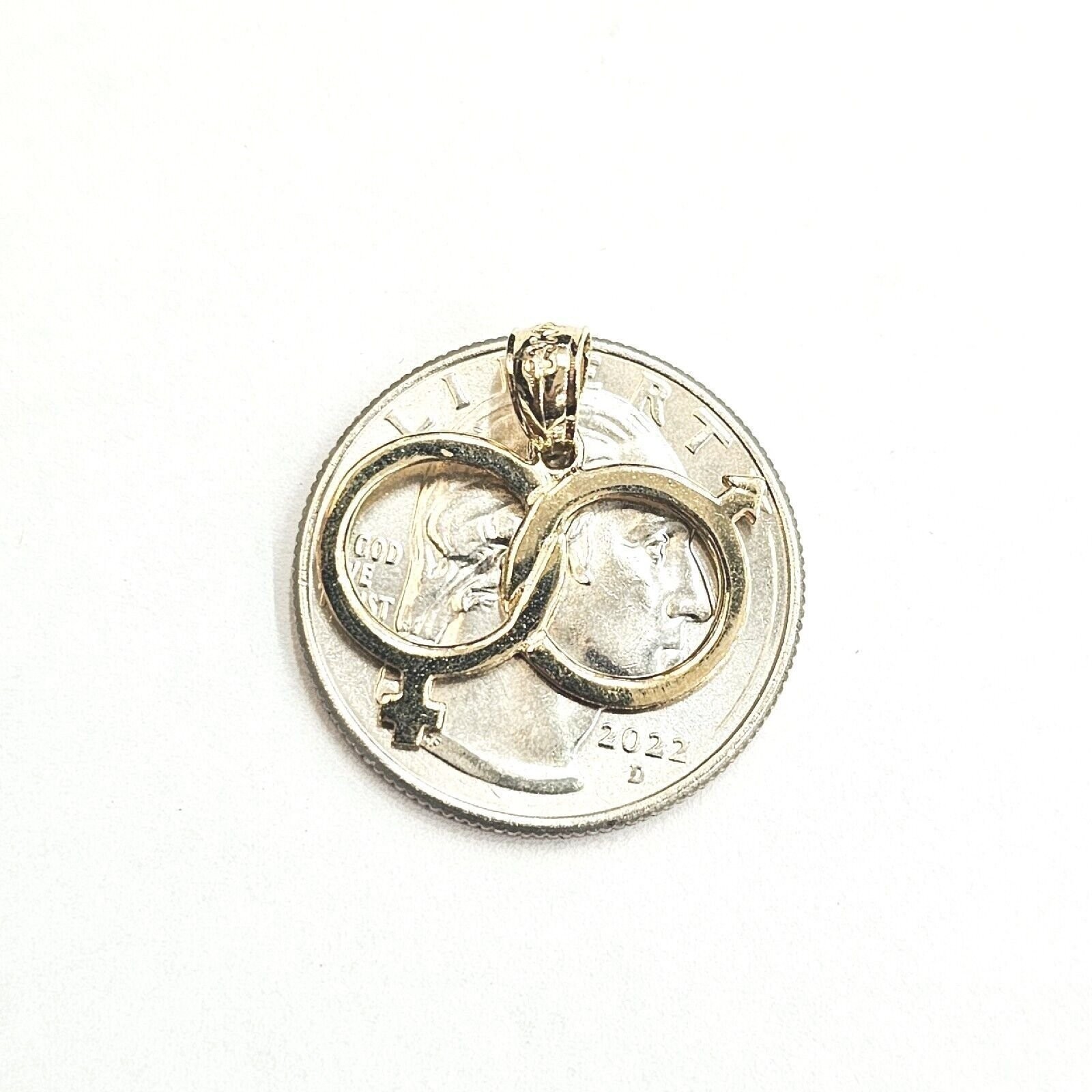 14k yellow Gold male female gender sign symbol Pendant charm fine jewelry 1.4g