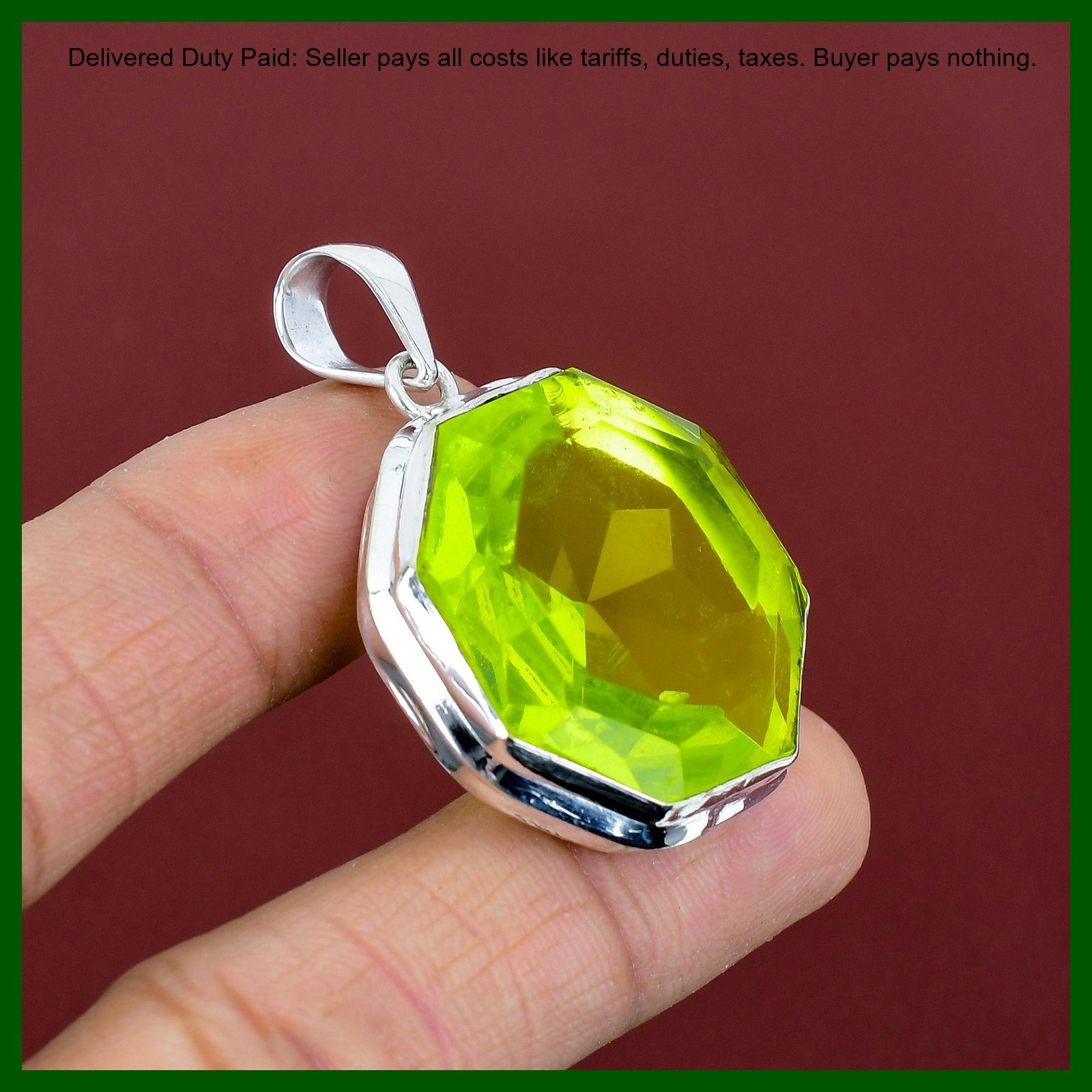 925 Silver Natural Lemon Topaz Bezel Art Deco Unique Engagement Birthday Pendant