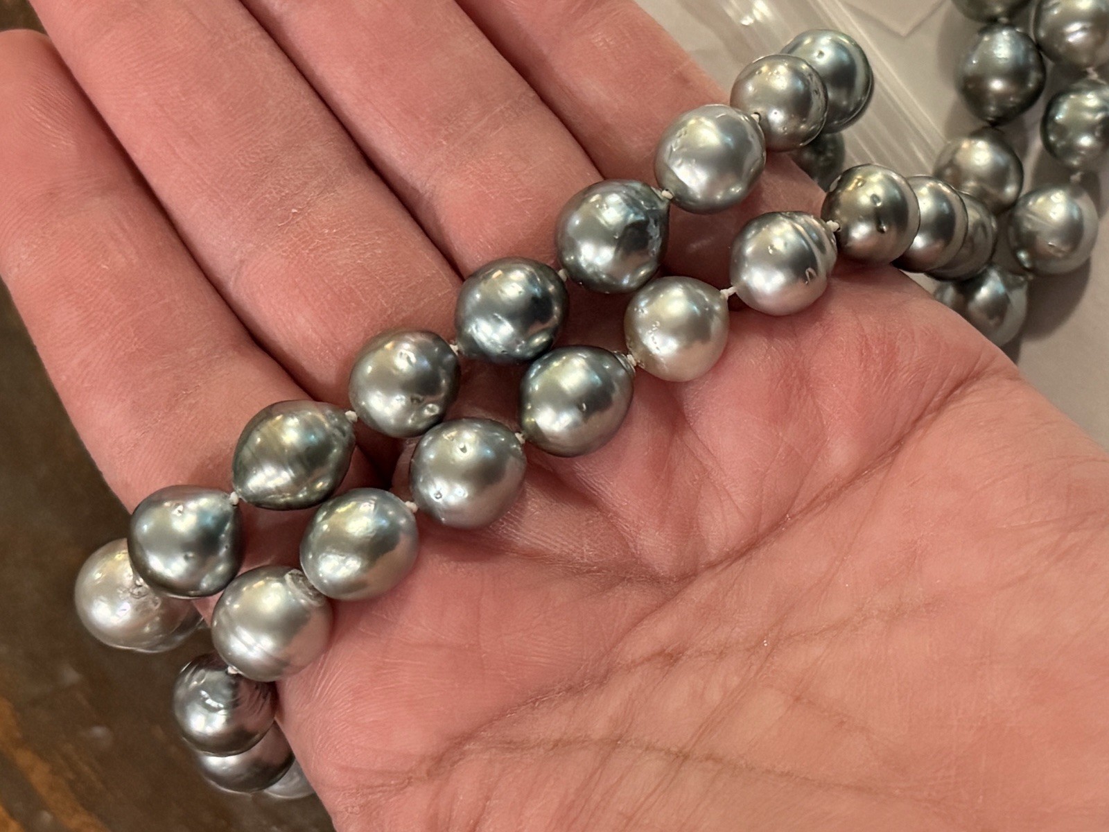Large Tahitian Pearl Necklace 10.6-11.2mm 18″ Silver Seawater Pearls NEW