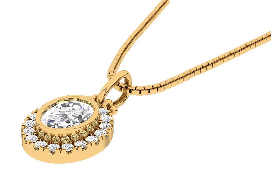 Round Oval Diamond Cluster Pendant Necklace I1 K 1.32 Ct 14K Yellow Gold 0.78In