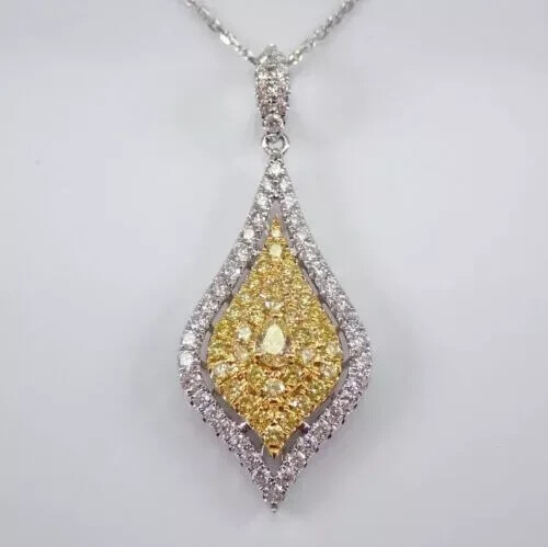 2.00Ct Pear Cut Lab Created Citrine Halo Pendant 14K White Gold Plated 16” Free