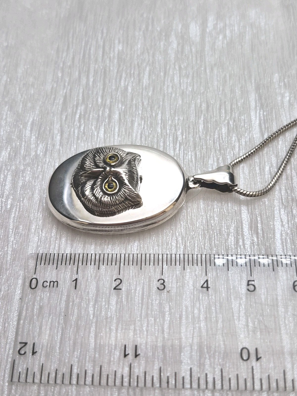 LOCKET – Sterling Silver Oval Photo Locket. Owl Design. Pendant and Chain.