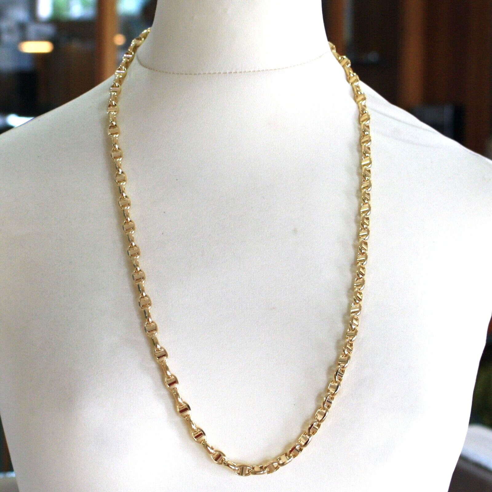18k yellow gold big 6.7mm oval anchor mariner nautical rounded chain 27.5″ 70cm