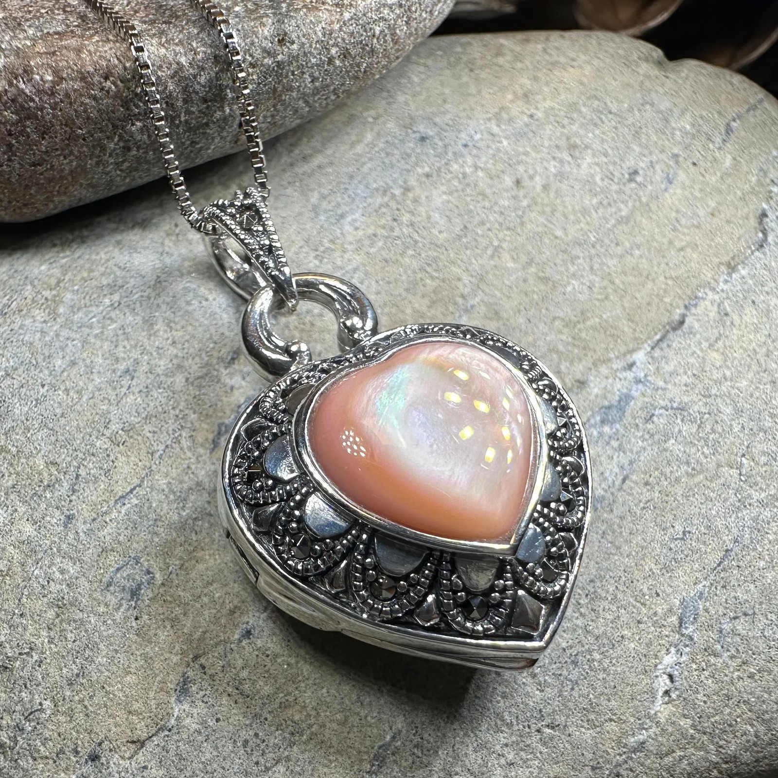 Locket Heart Marcasite Necklace in Sterling silver