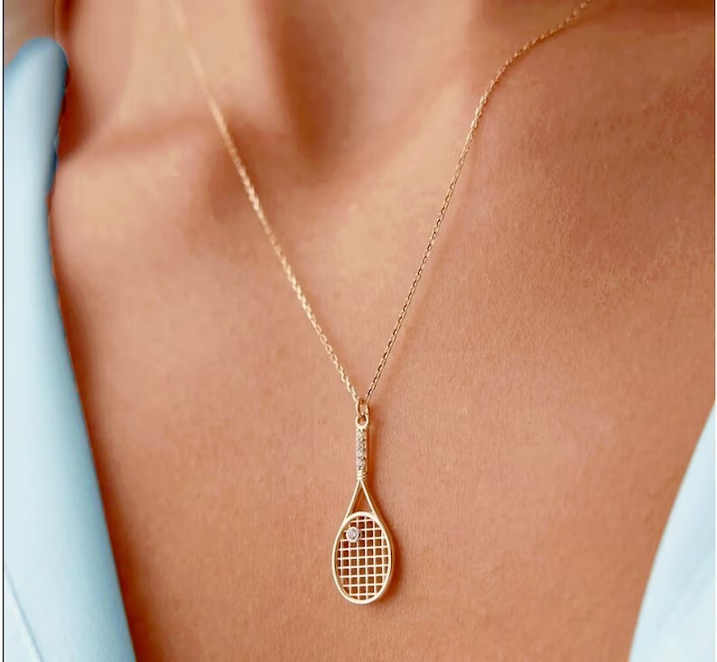 1.22Ct Round Cut Real Moissanite Tennis Racket Pendant 925 Sterling Silver