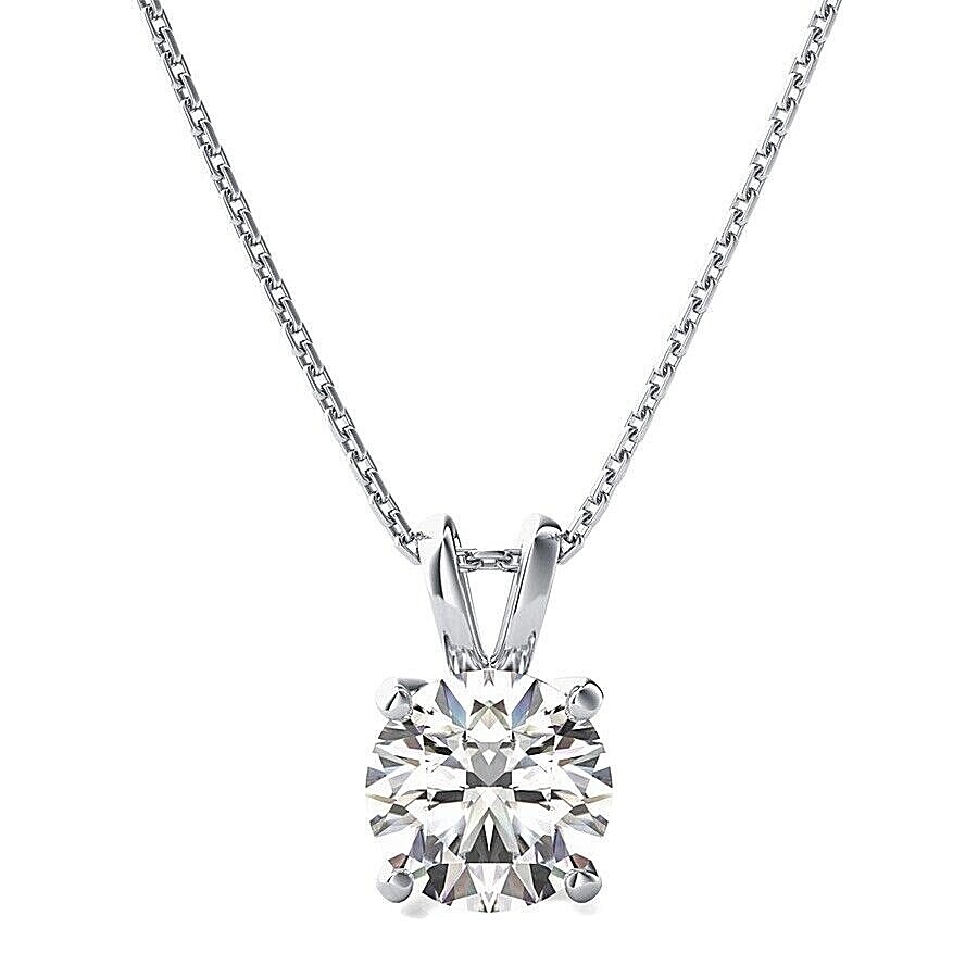 NEW 2 Carat Certified Moissanite Solitaire Necklace Solid 14K White Gold $995.00