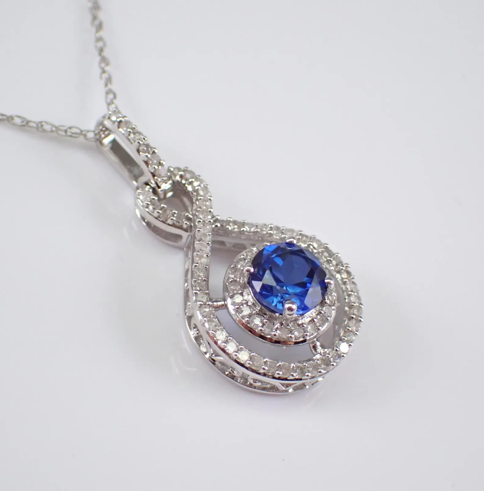 3 Ct Lab Created Sapphire Infinity Halo Pendant Necklace 14K White Gold Plated