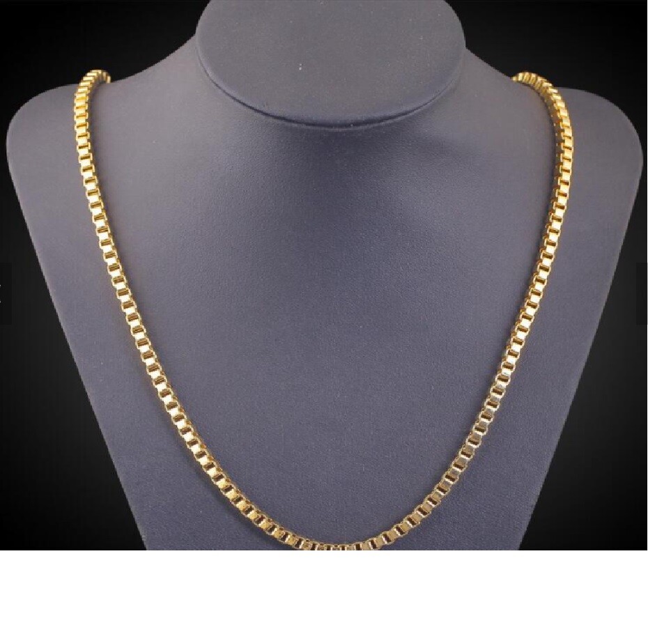 Box Chain Necklace in Real 18K Yellow Gold Filled, Tarnish-Resistant, 24inch 2mm
