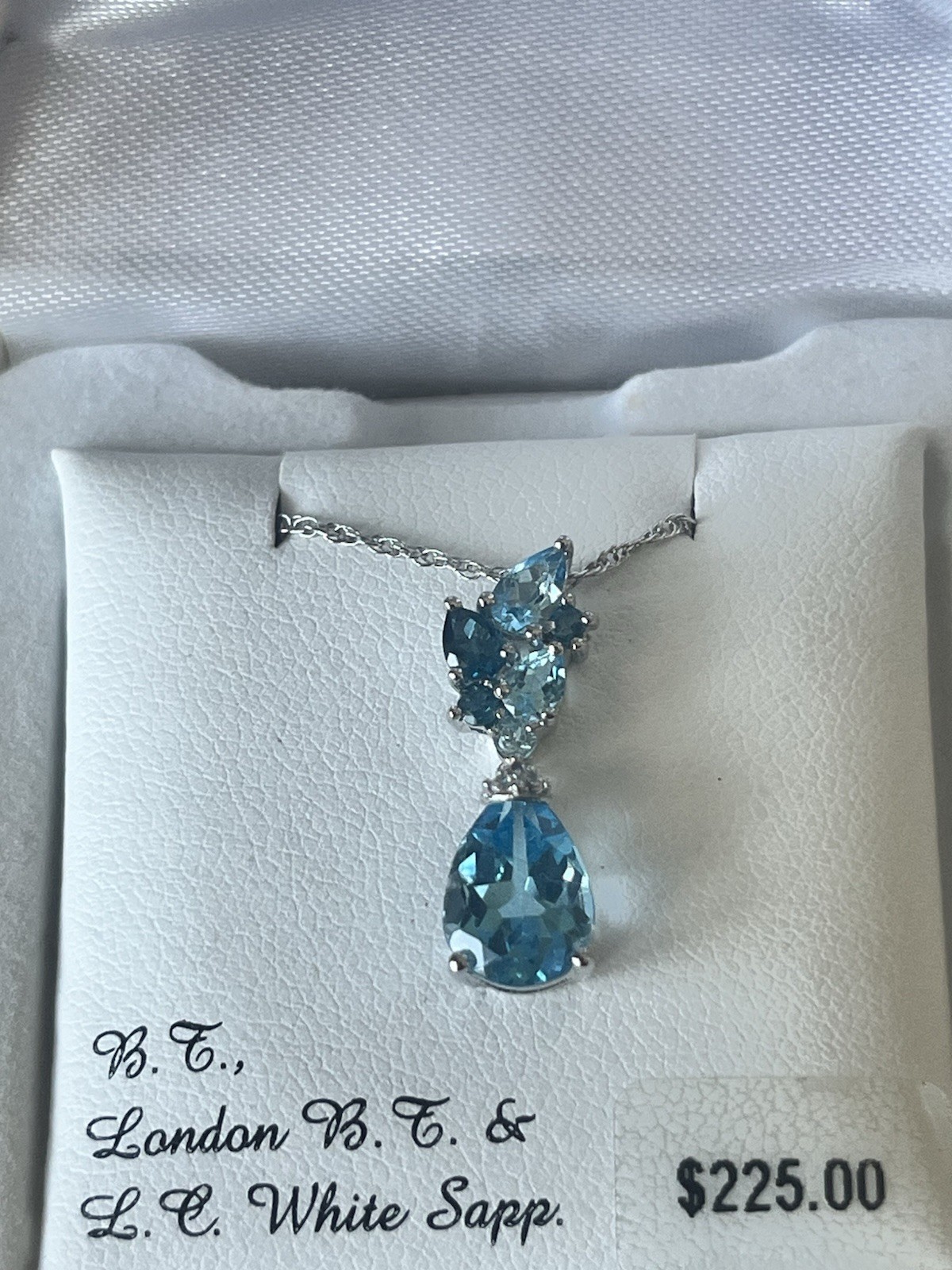 Sterling Silver Blue Topaz And White Sapphire Pendant, Lab Created, Teardrop NWT