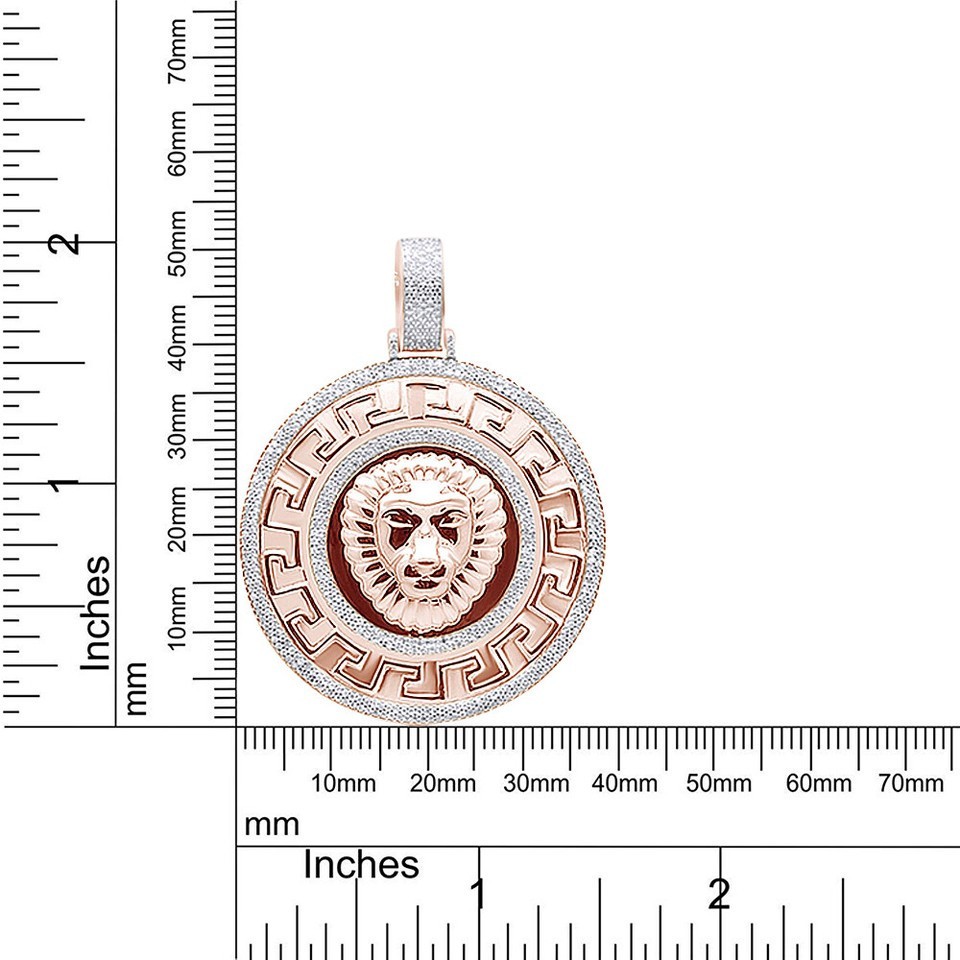 Natural Diamond Micro Mens Lion Circle Medallion Pendant 0.75 CT In Sterling