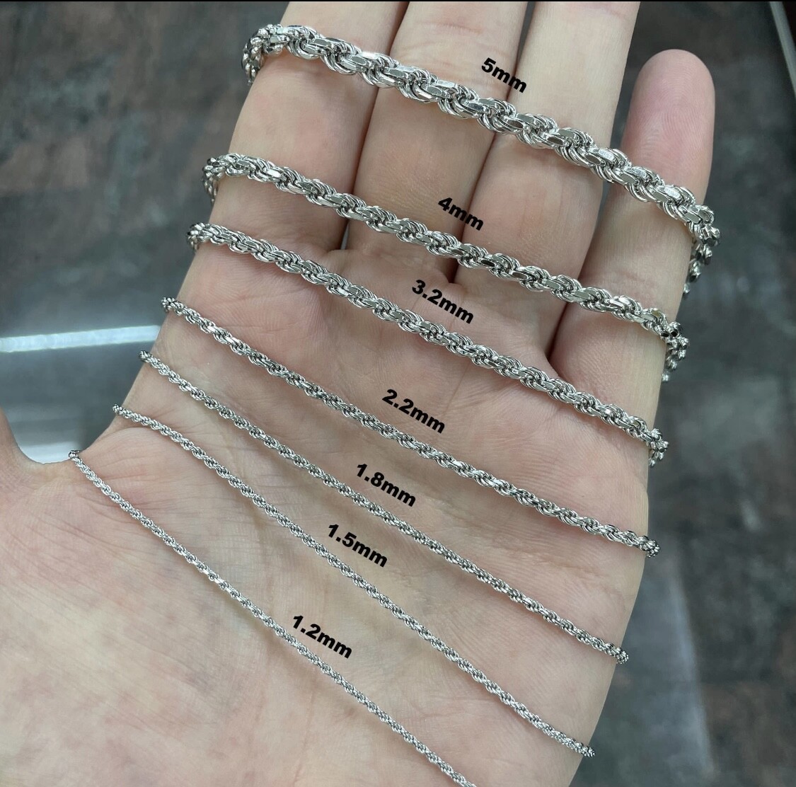 Rhodium Plated Solid 925 Sterling Silver Twisted Rope Link Chain Multiple Option