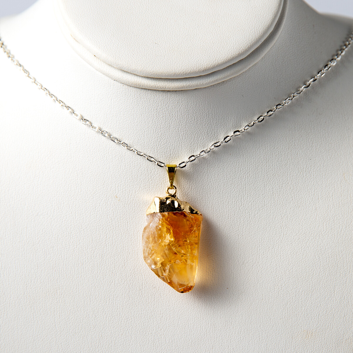 Fashion Gold Yellow Rough Citrine Natural Crystal Point Necklace Pendant & Chain