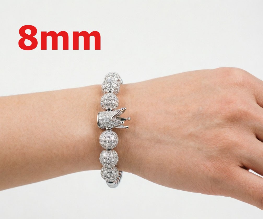 Silver Adjustable Beaded Bracelet Luxury Imperial Crown Men Fashion Jewelry Gift