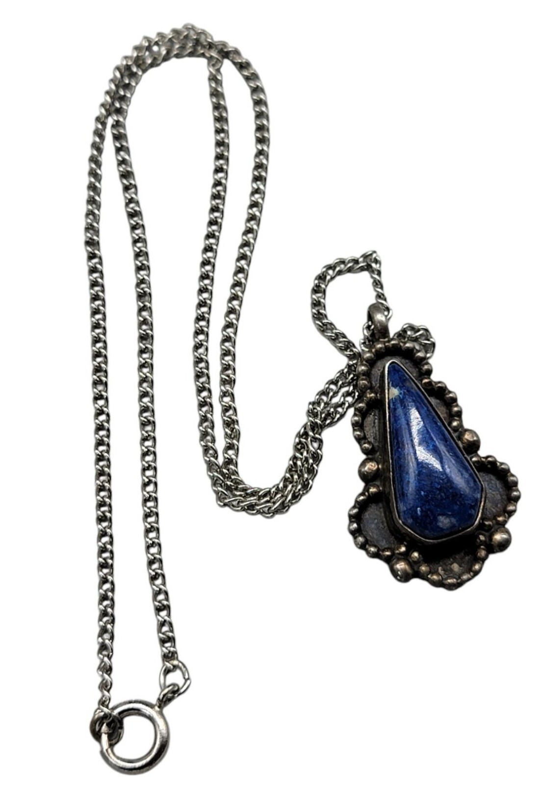 Sterling Silver Teardrop Lapis Lazuli Pendant Necklace 16″ Mixed Metal Chain