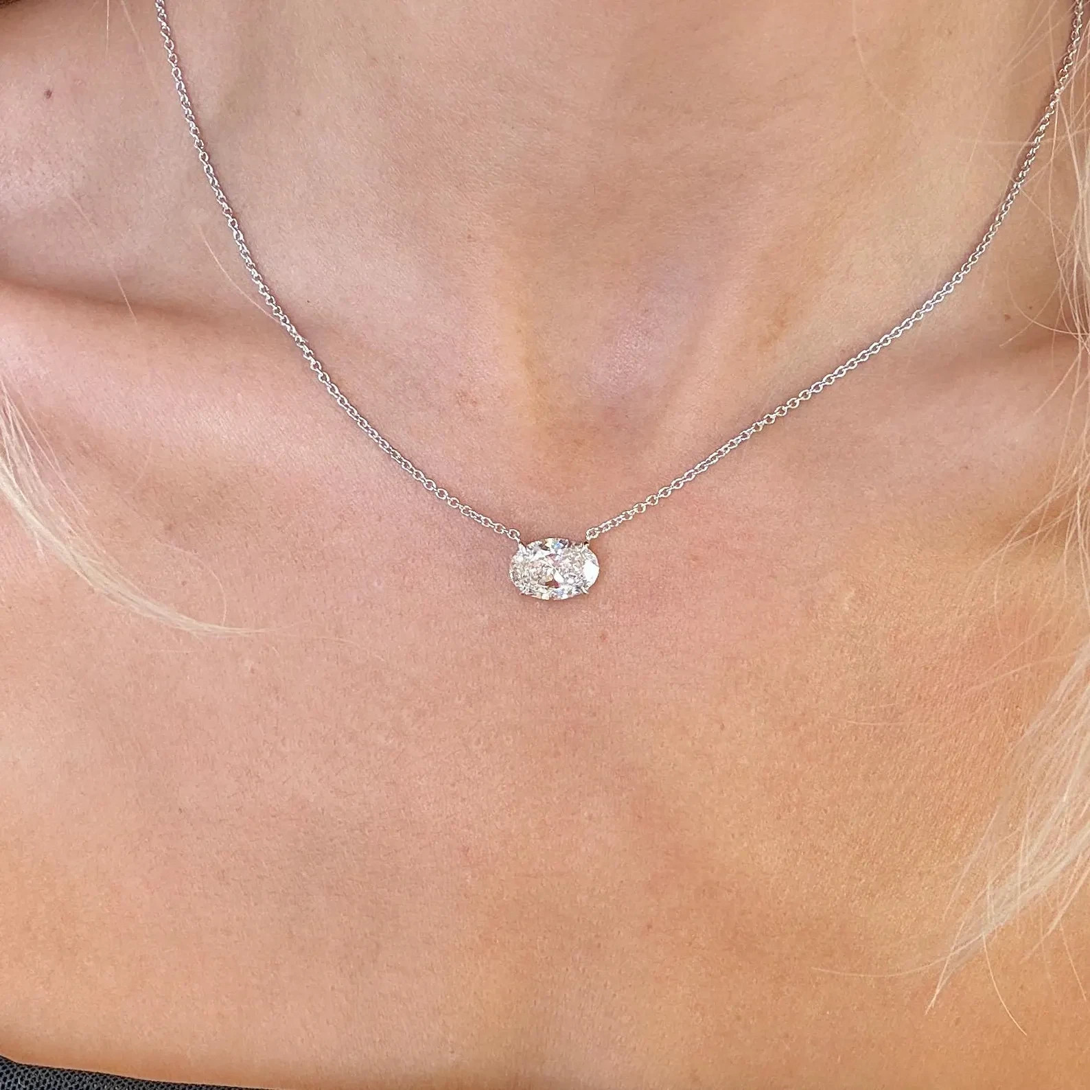 Best Seller ! 1.50CT Oval Cut Natural Diamond 14K White Gold Solitaire Pendant