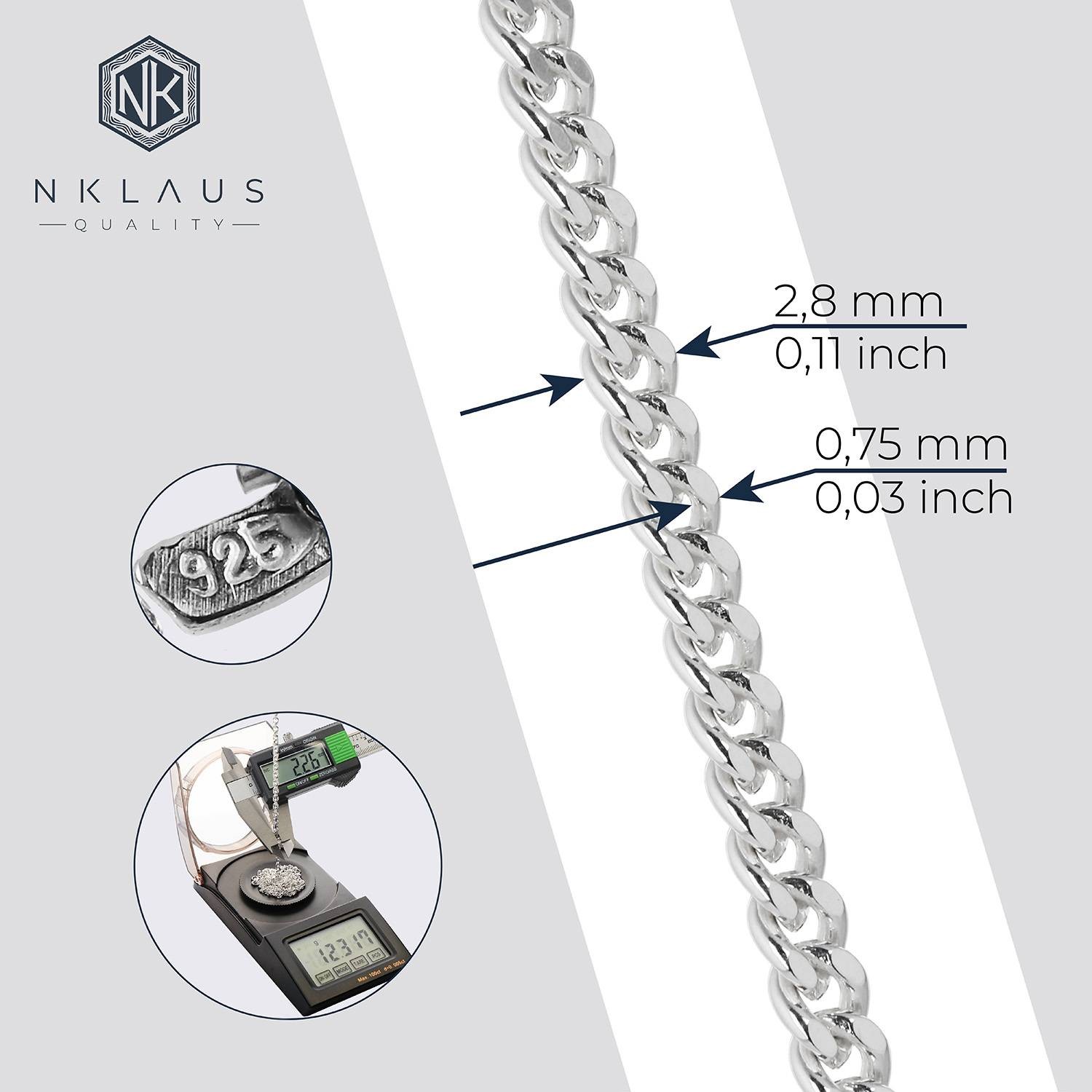 Necklace 70cm curb chain 4 times diamond plated 925 silver necklace 2.8mm wide 6933