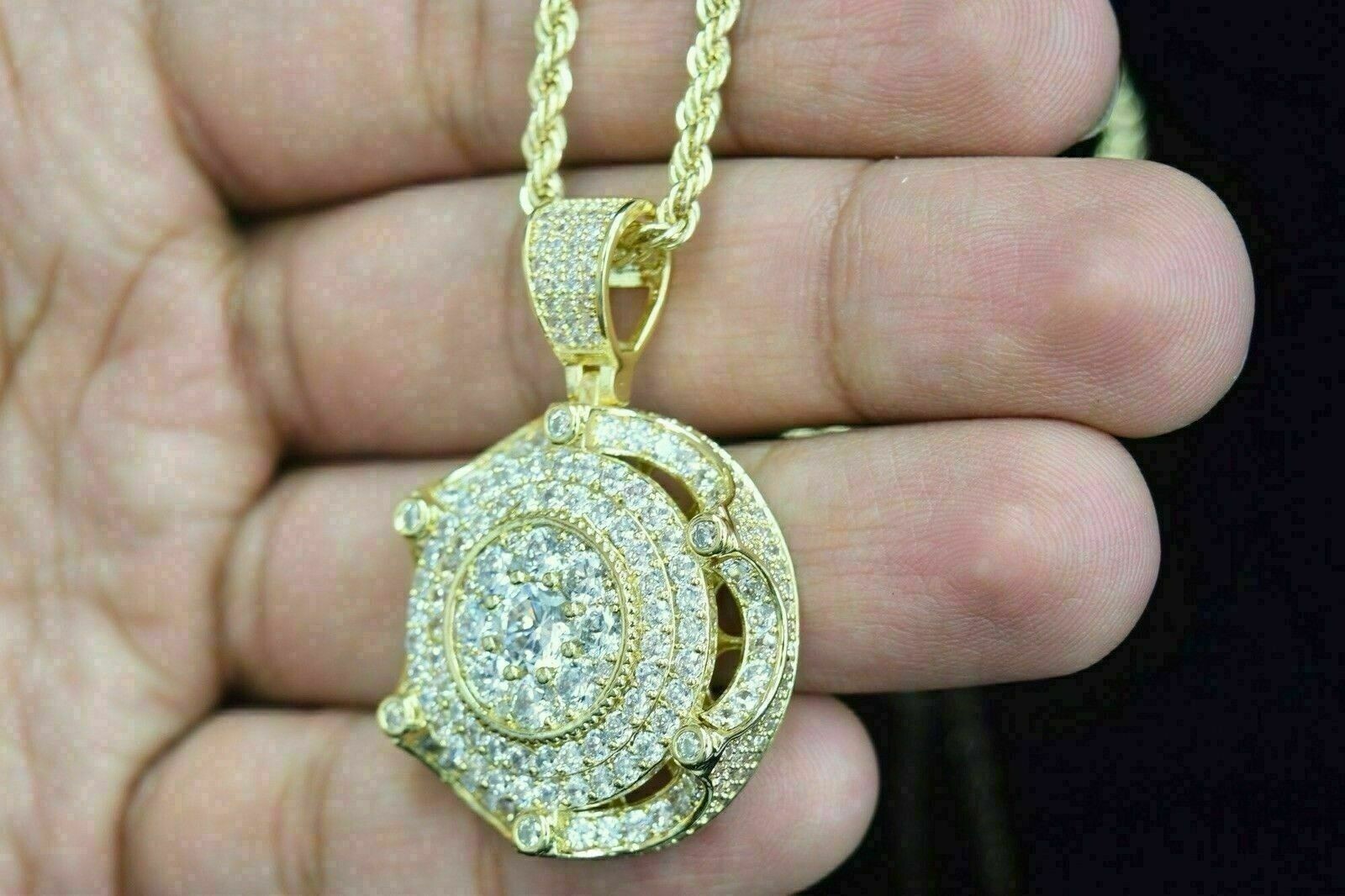 3.20 Ct Round Cut VVS1 Diamond Medallion Pendant Pave Charm 14K Yellow Gold Over