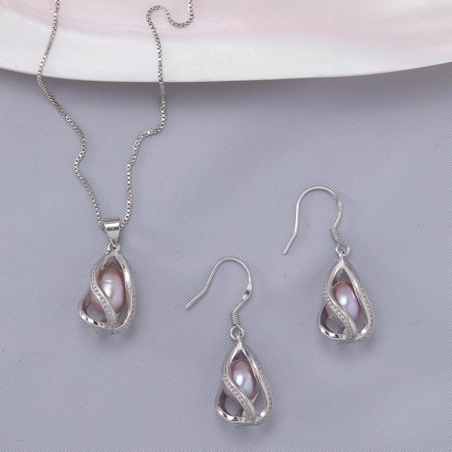 Pearl Jewelry Set for Women – Necklace & Earrings, Sterling Silver / Gold Plated