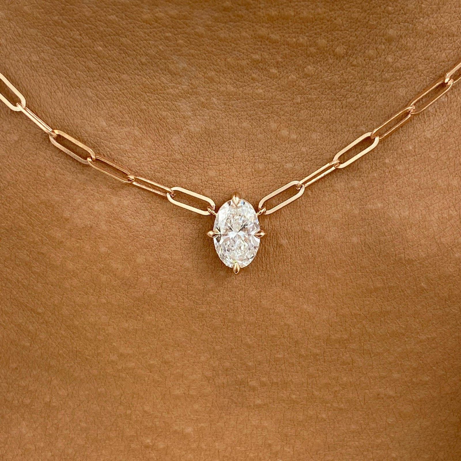 1ct Oval Pendant Necklace Rose Gold 14K Labcreated Diamond F/VS