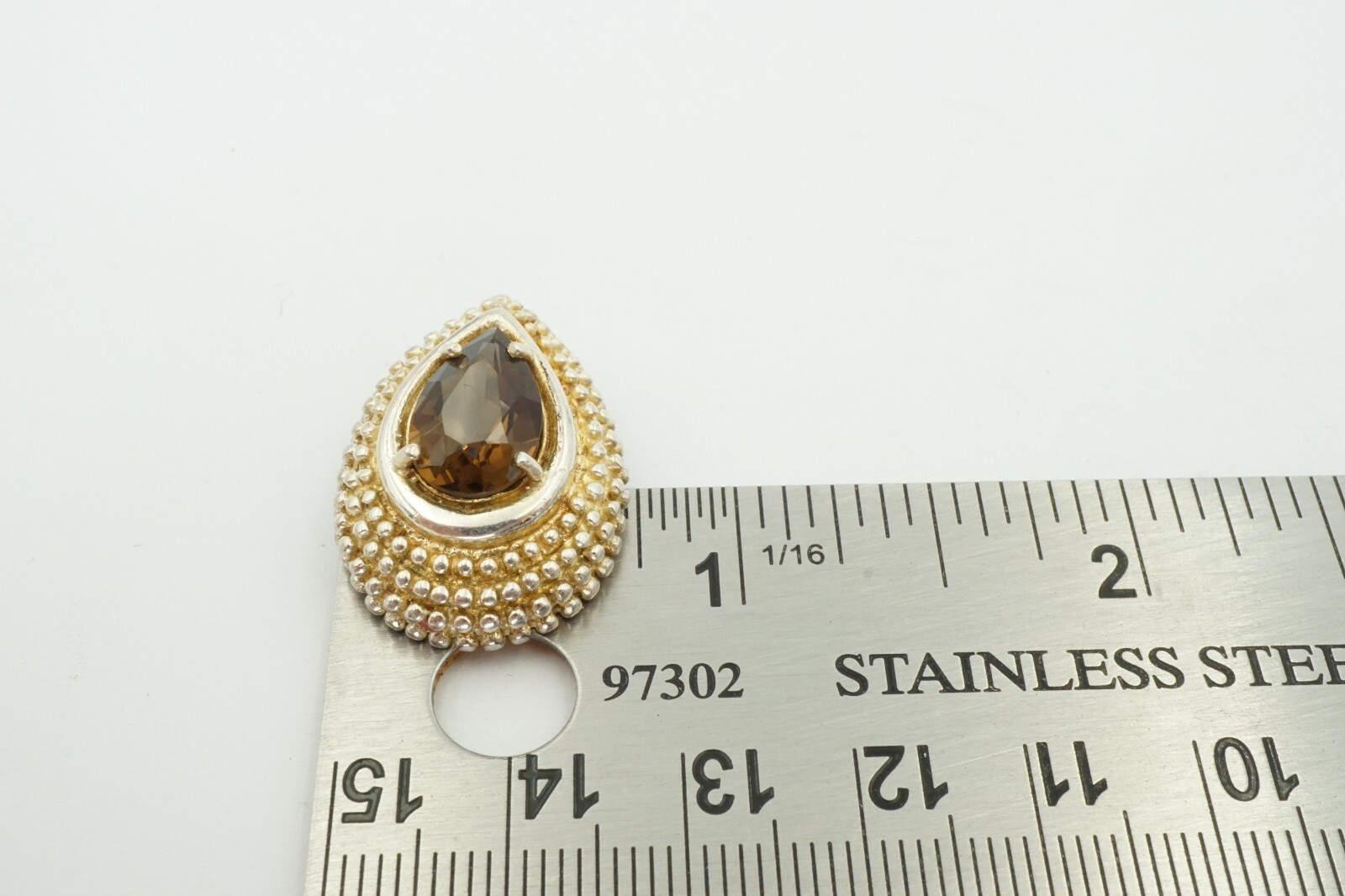 CID Sterling Silver 925 3 Carat Smoky Quartz Teardrop Slide Pendant