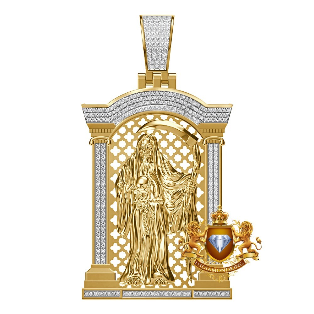 Real Diamond Santa Muerte Angel of Death Grim Reaper Heaven Gate Pendant Charm